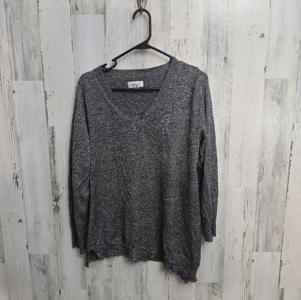 Avenue Gray V-Neck Long Sleeve Light Sweater Womens Plus Size 14/16